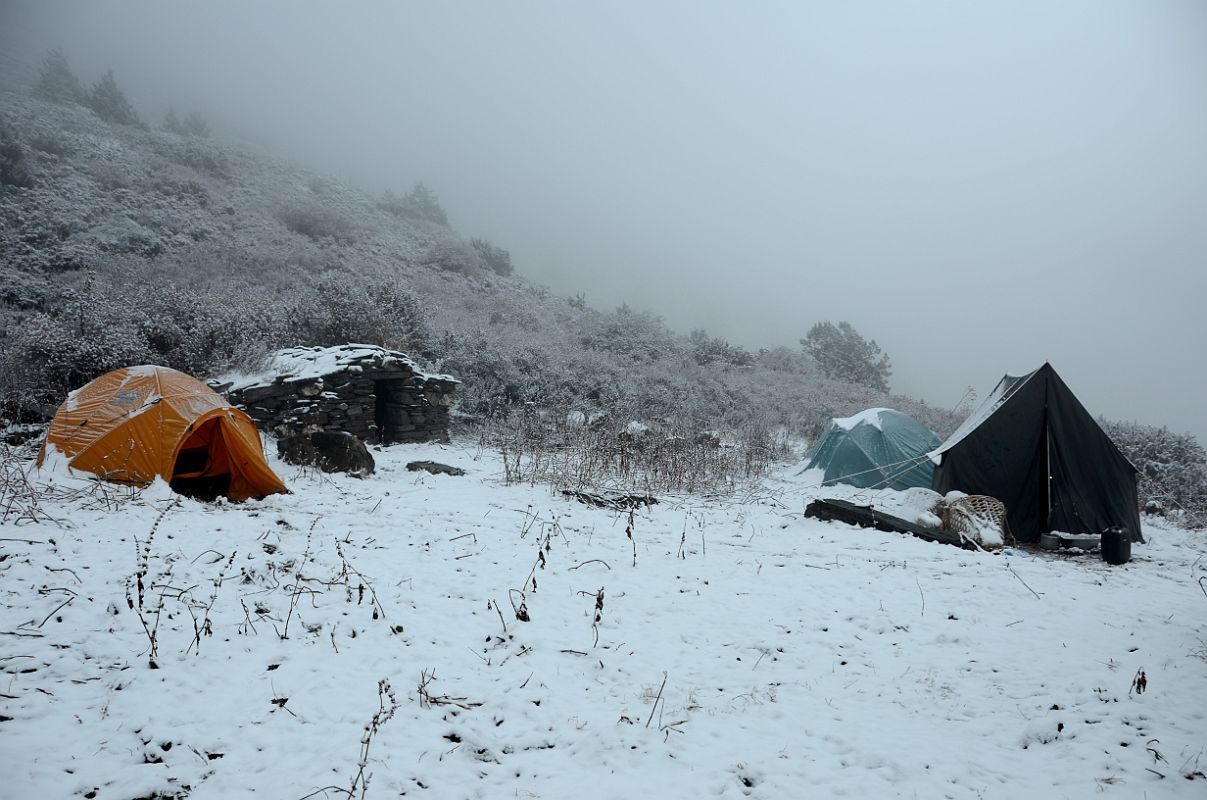 04 Snow And Fog At Our Waterfall Camp At 4110m Above Yak Karka Delayed Us A Day 